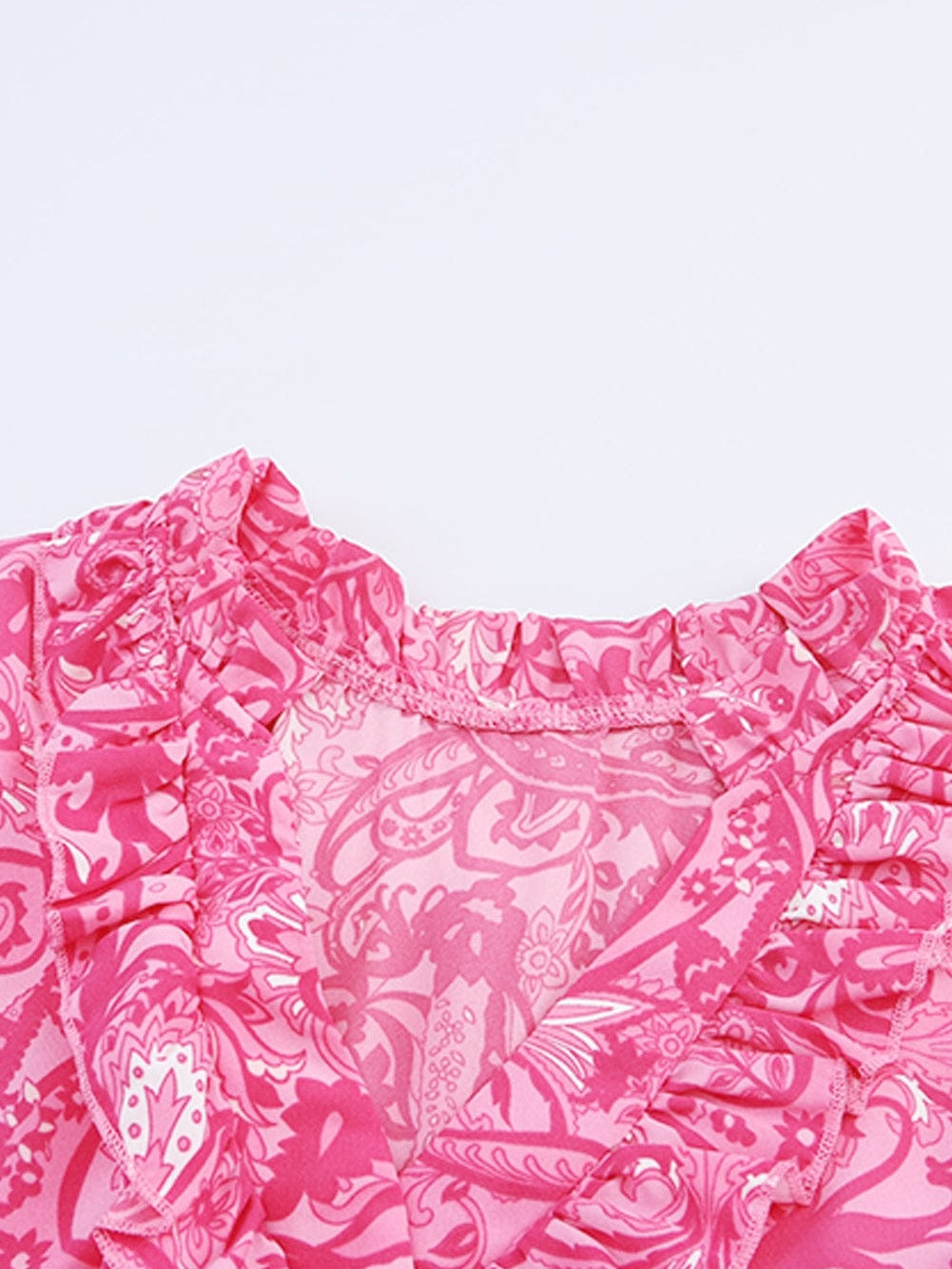 Pink Bohemian Paisley Print Ruffle Maxi Dress for Summer Vacations