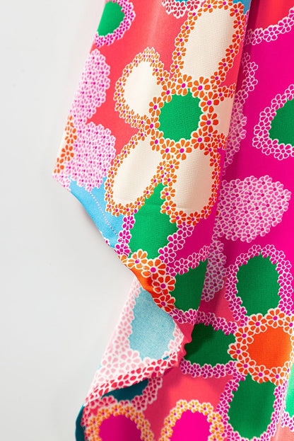 Pink Boho Floral Print Spaghetti Strap Flowy Midi Dress