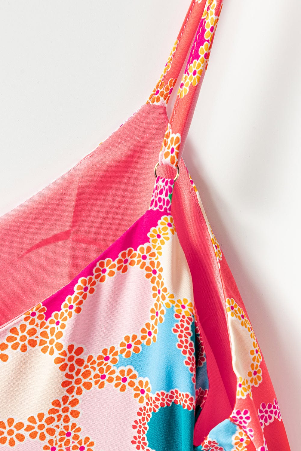 Pink Boho Floral Print Spaghetti Strap Flowy Midi Dress