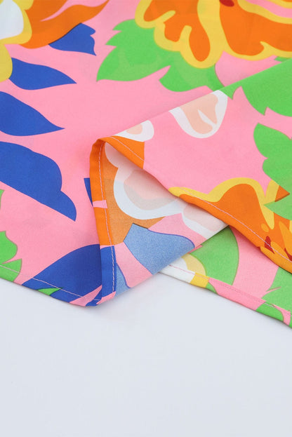 Pink Botanical Print Relaxed Fit V-Neck Tunic Top