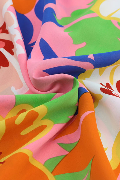 Pink Botanical Print Relaxed Fit V-Neck Tunic Top