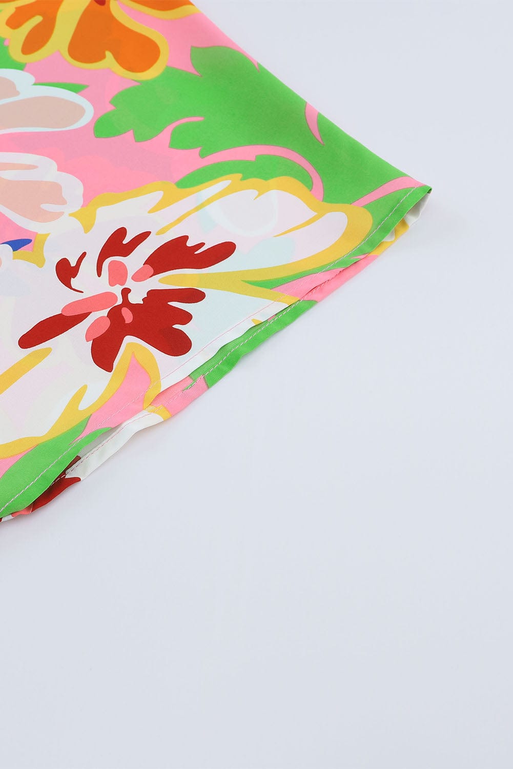 Pink Botanical Print Relaxed Fit V-Neck Tunic Top