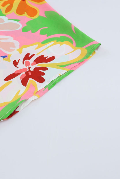 Pink Botanical Print Relaxed Fit V-Neck Tunic Top