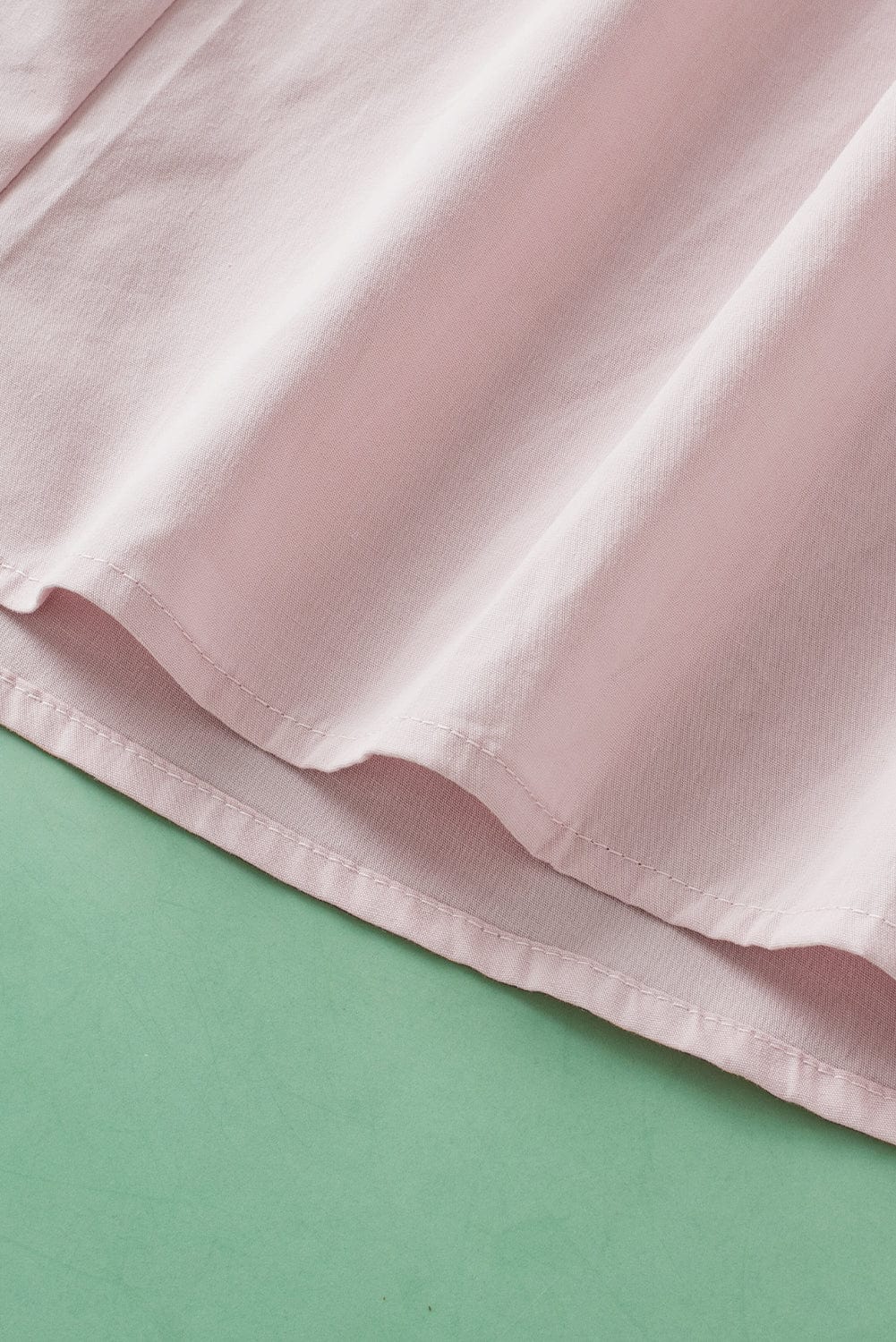 Pink Colorblock Frilled V-Neck Blouse with Cap Sleeves