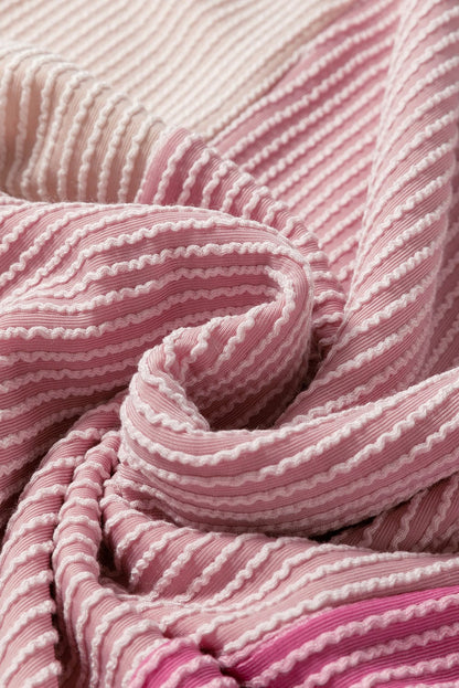 Pink Colorblock Textured Crew Neck Tee for Women