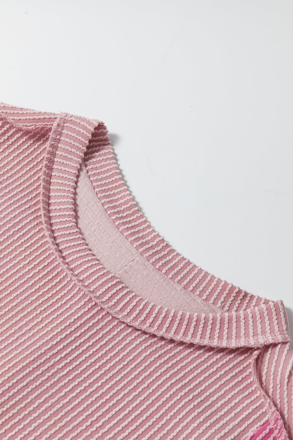 Pink Colorblock Textured Crew Neck Tee for Women