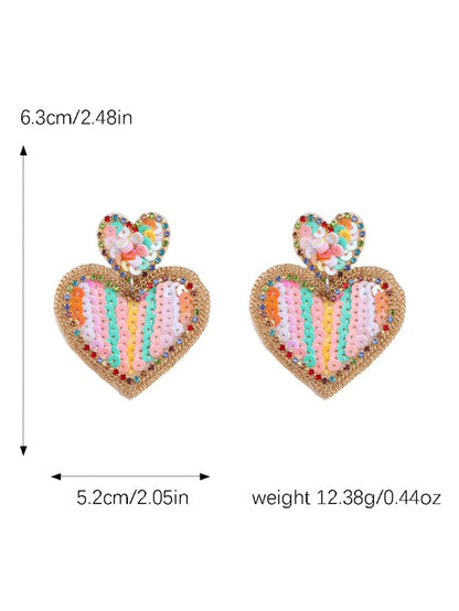 Pink Colorful Sequined Hearts Valentines Fashion Earrings
