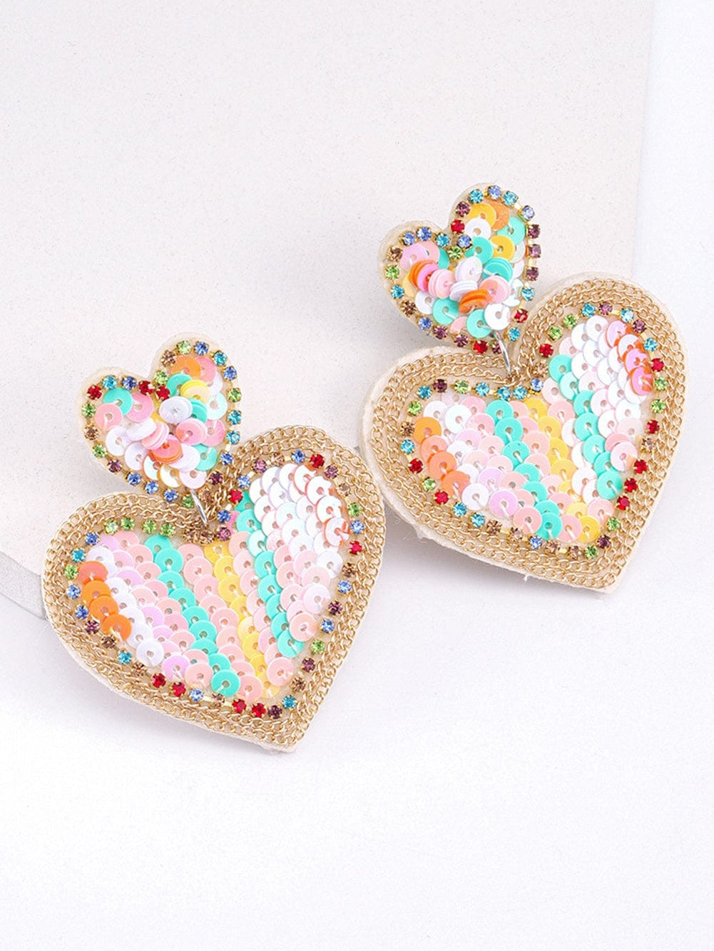Pink Colorful Sequined Hearts Valentines Fashion Earrings