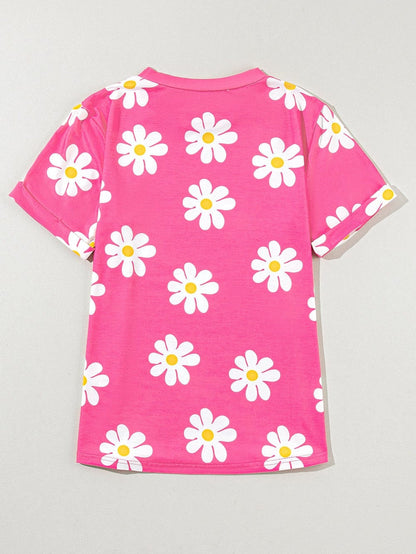 Pink Daisy Crewneck Tee for Summer Chic