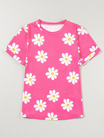 Pink Daisy Crewneck Tee for Summer Chic