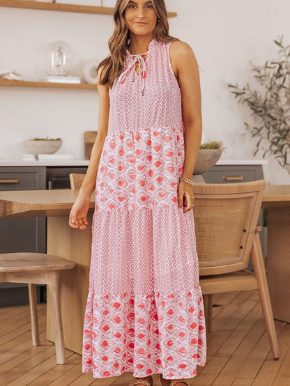 Pink Diamond Abstract Print V-Neck Sleeveless Maxi Dress