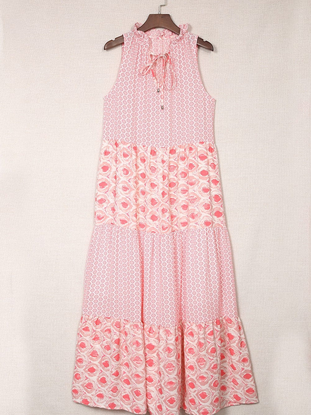 Pink Diamond Abstract Print V-Neck Sleeveless Maxi Dress