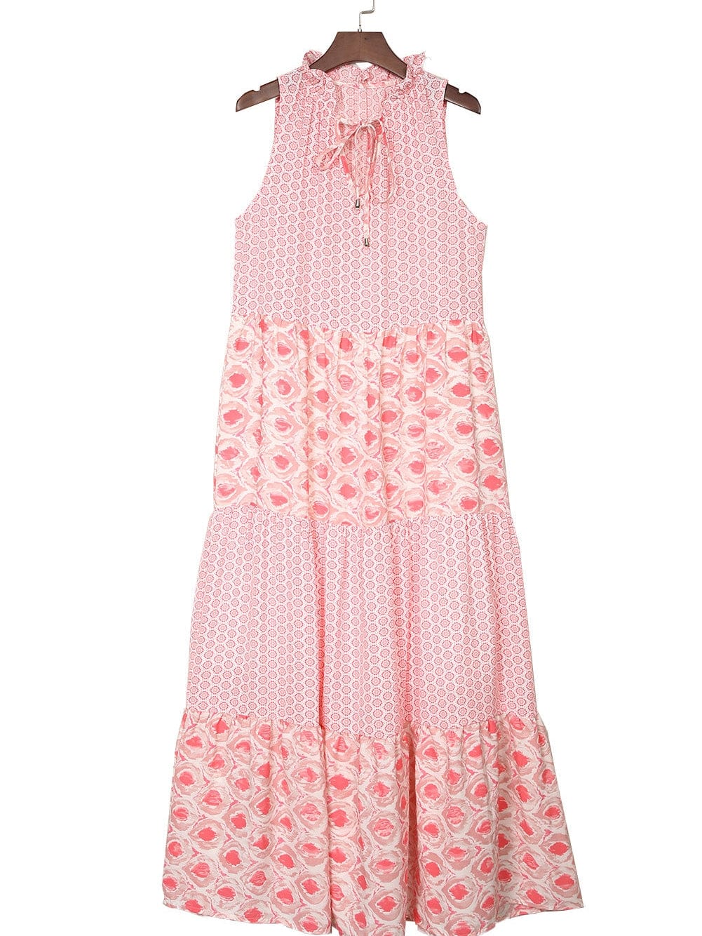 Pink Diamond Abstract Print V-Neck Sleeveless Maxi Dress