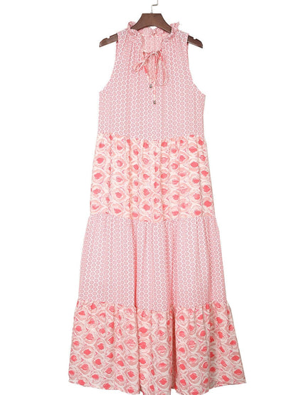 Pink Diamond Abstract Print V-Neck Sleeveless Maxi Dress