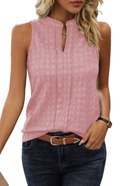 Pink Elegance Lattice Textured Split Neck Sleeveless Top