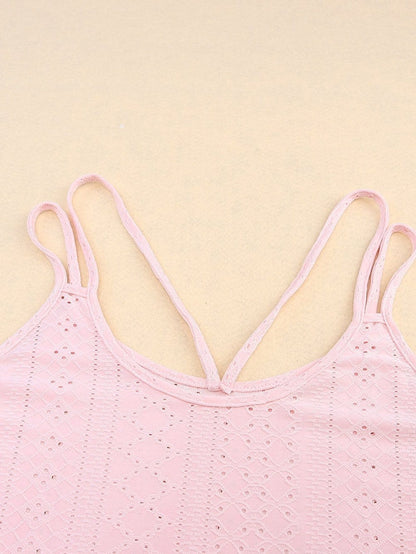 Pink Eyelet Embroidered Strappy Scoop-Neck Camisole
