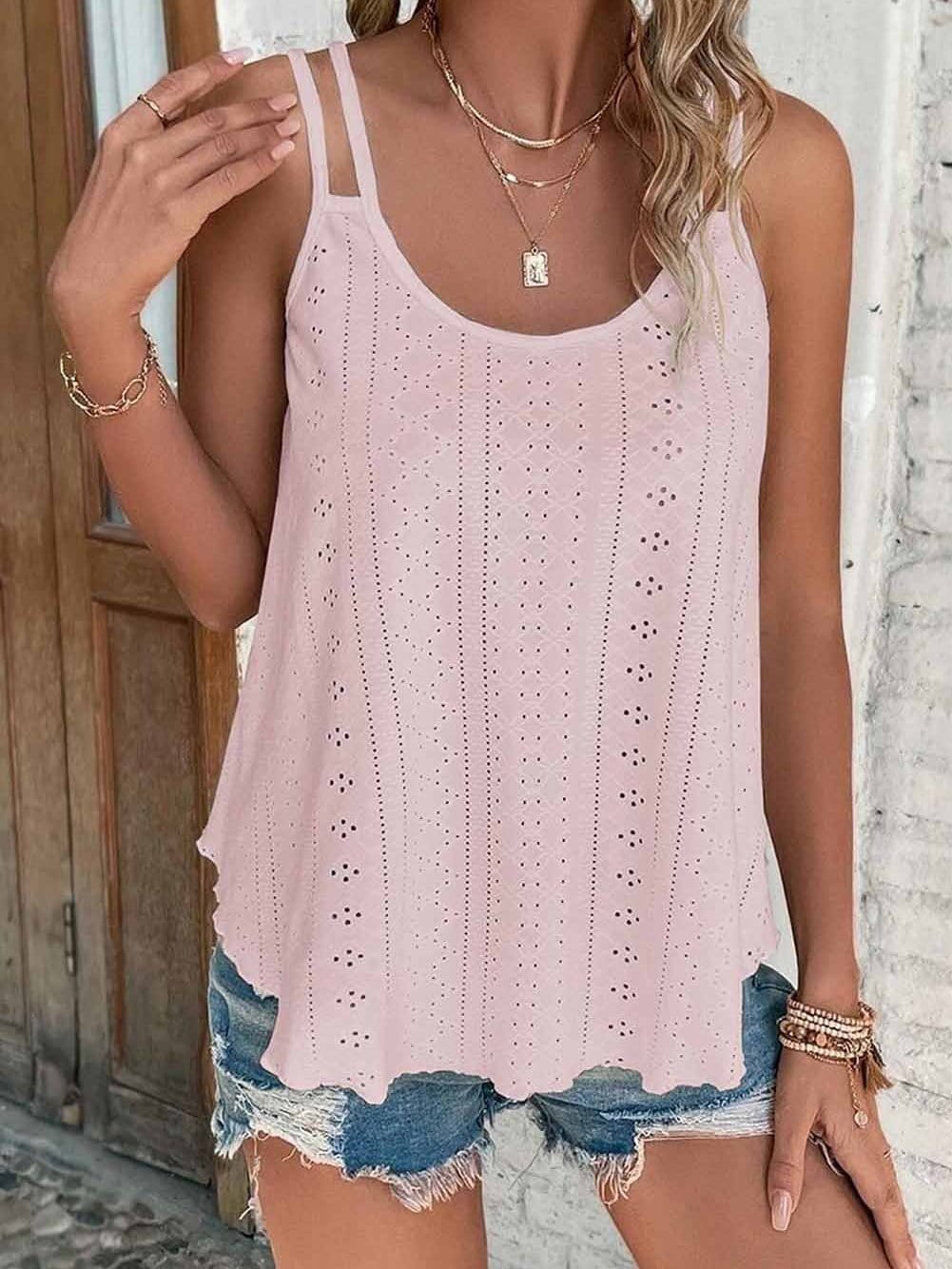 Pink Eyelet Embroidered Strappy Scoop-Neck Camisole