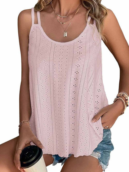 Pink Eyelet Embroidered Strappy Scoop-Neck Camisole