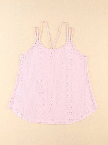 Pink Eyelet Embroidered Strappy Scoop-Neck Camisole