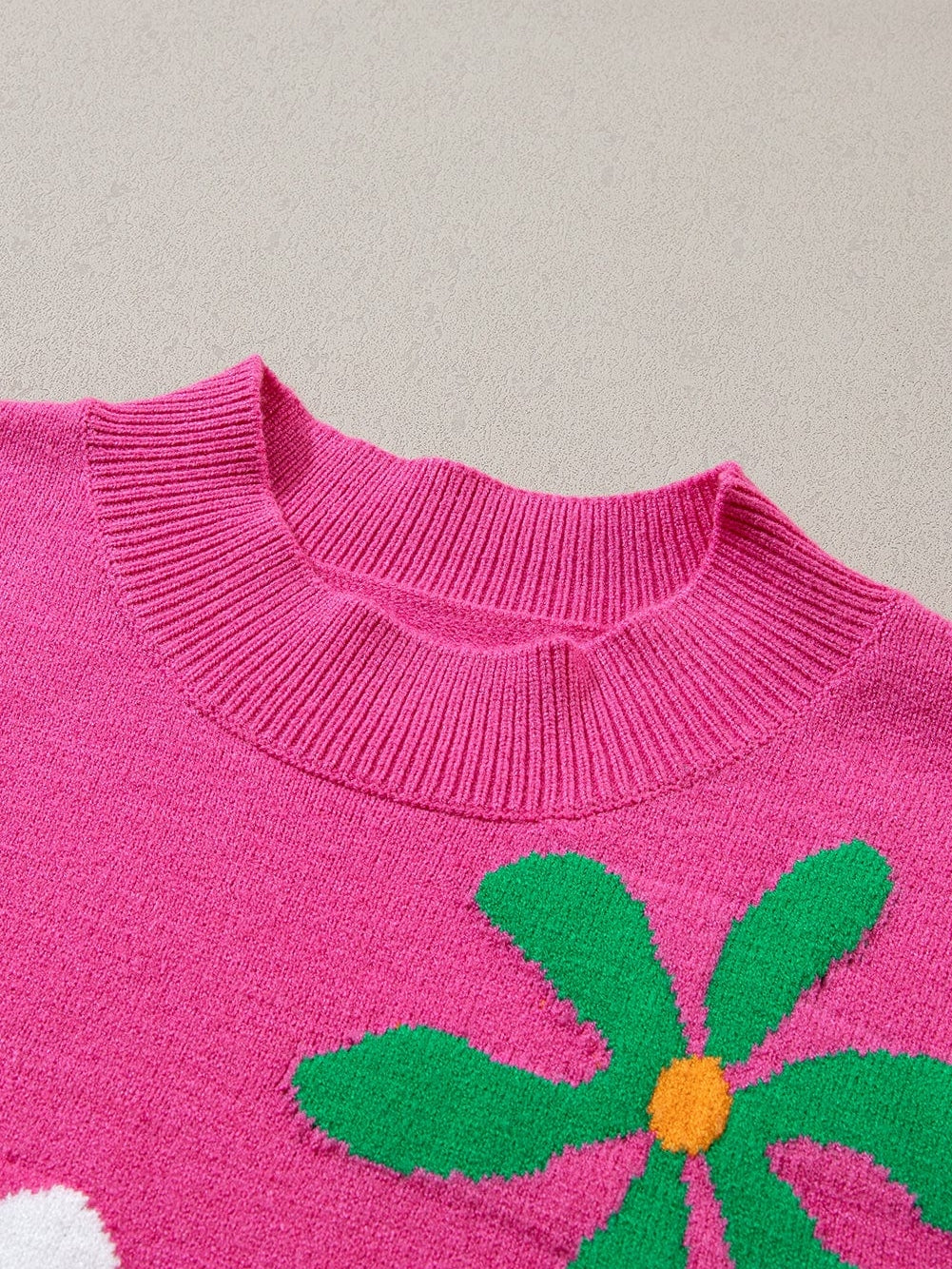 Pink Floral Bubble Sleeve Sweater with Vintage Charm