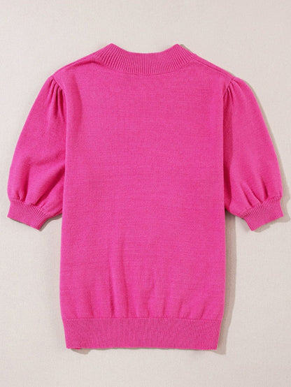 Pink Floral Bubble Sleeve Sweater with Vintage Charm