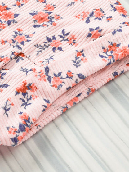 Pink Floral Button-Down Shirt Dress with Flap Pockets