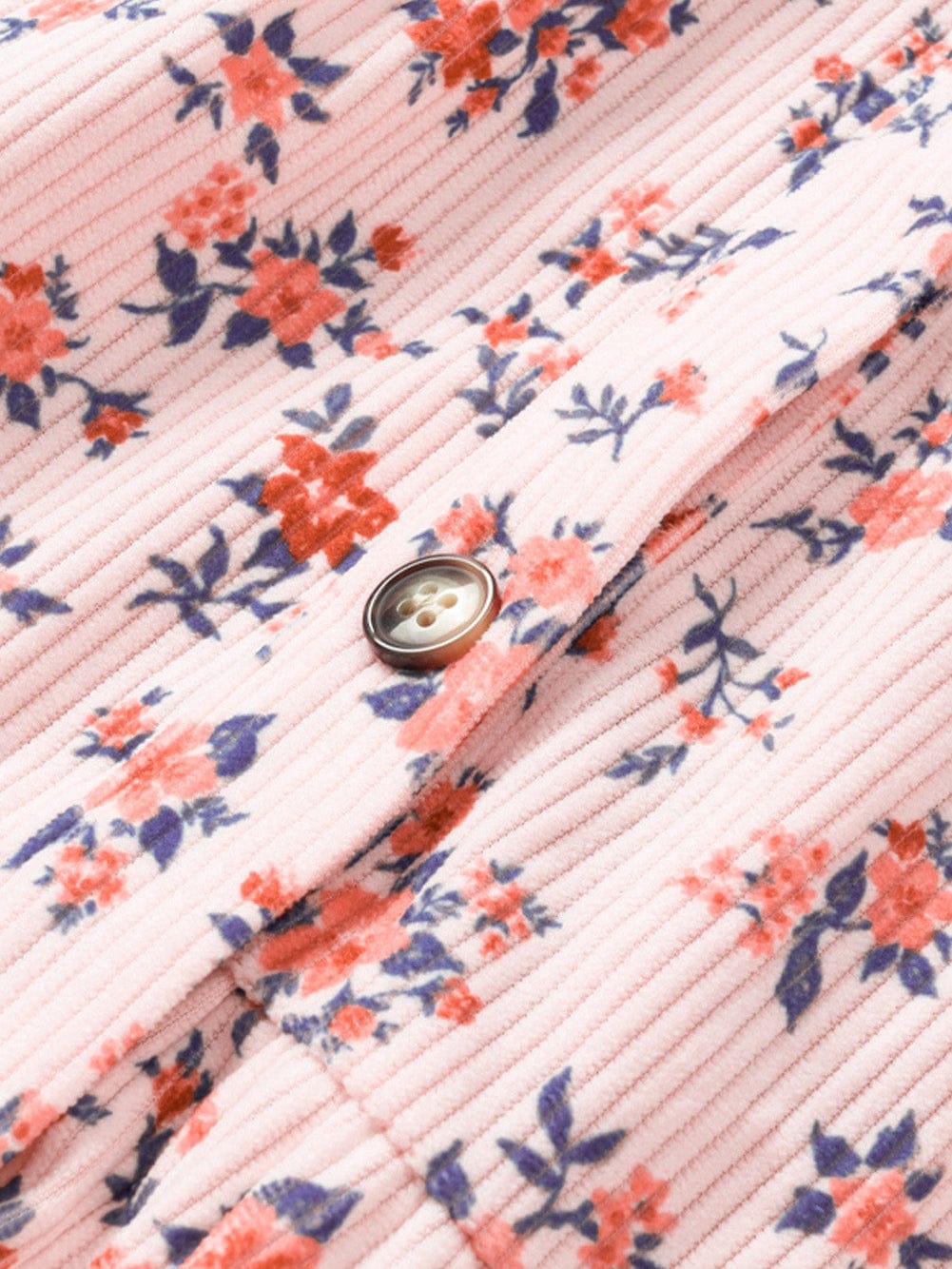 Pink Floral Button-Down Shirt Dress with Flap Pockets