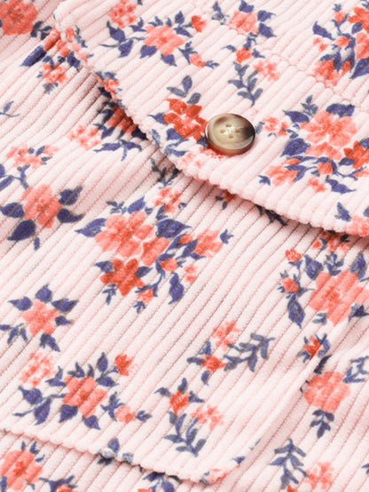 Pink Floral Button-Down Shirt Dress with Flap Pockets