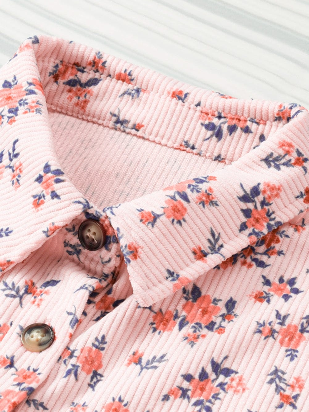 Pink Floral Button-Down Shirt Dress with Flap Pockets