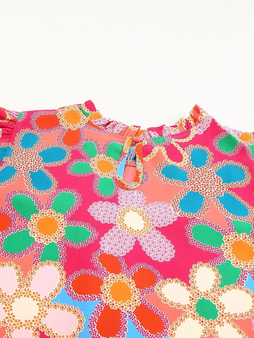 Pink Floral Embroidered Ruffle Tank Top with Vintage Charm