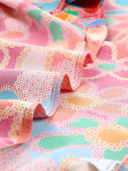 Pink Floral Embroidered Ruffle Tank Top with Vintage Charm