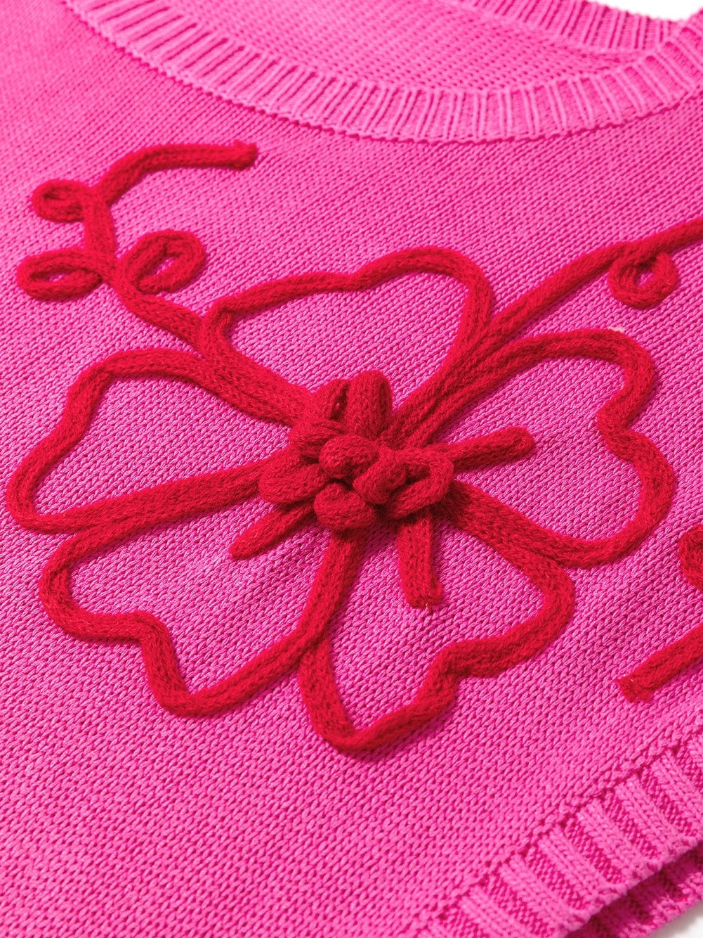 Pink Floral Embroidered Short Sleeve Knit Top