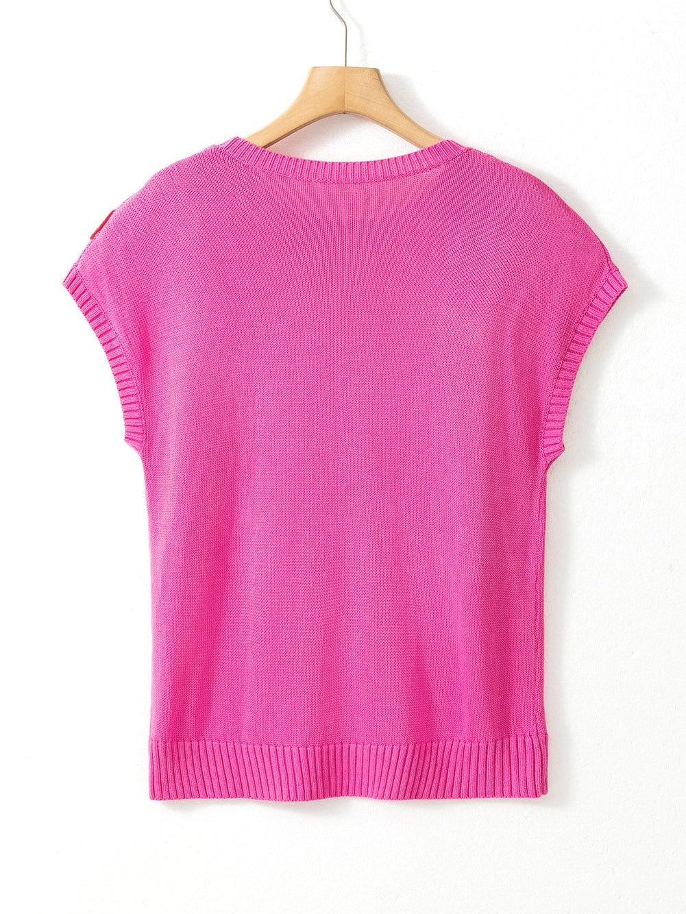 Pink Floral Embroidered Short Sleeve Knit Top