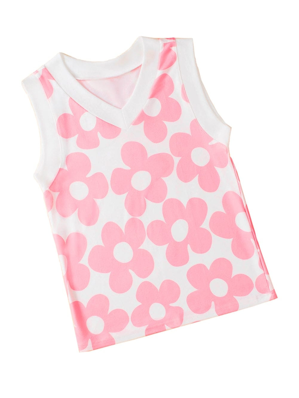 Pink Floral Knit V-Neck Sleeveless Tank Top