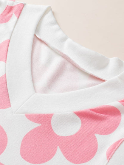 Pink Floral Knit V-Neck Sleeveless Tank Top