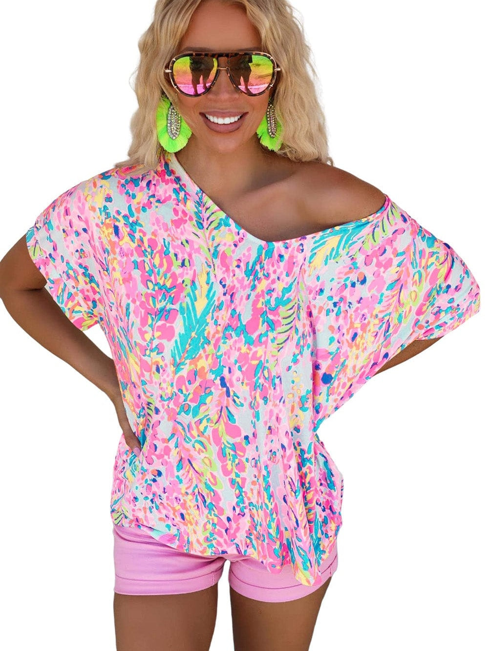 Pink Floral Painted Loose Fit Tee