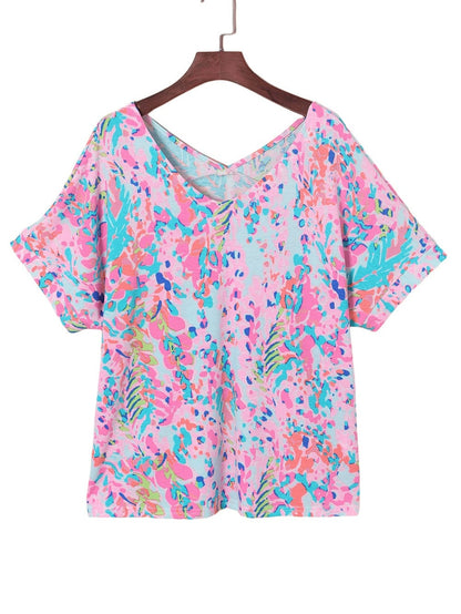 Pink Floral Painted Loose Fit Tee