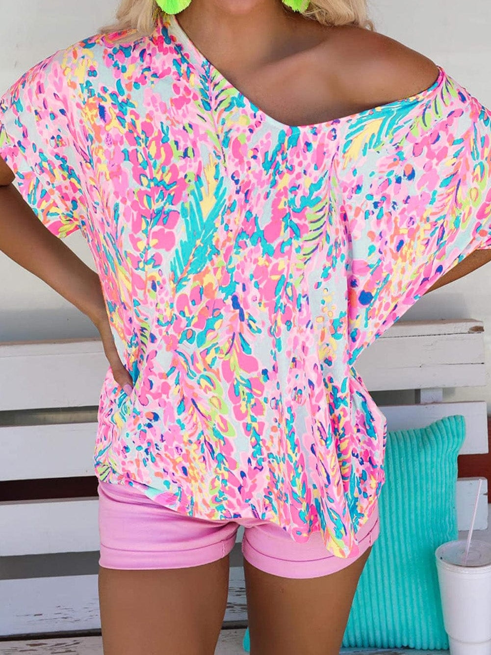 Pink Floral Painted Loose Fit Tee