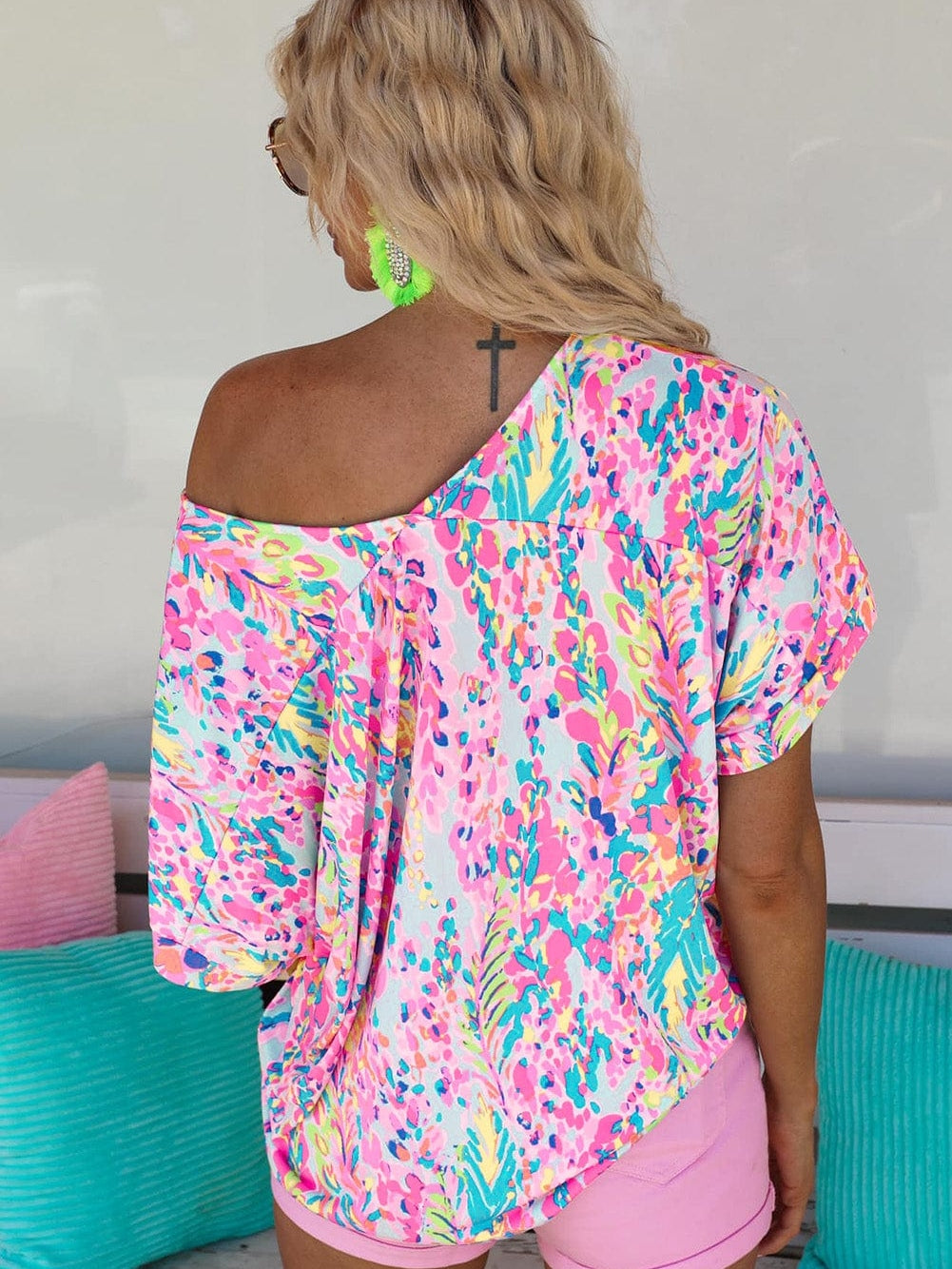 Pink Floral Painted Loose Fit Tee