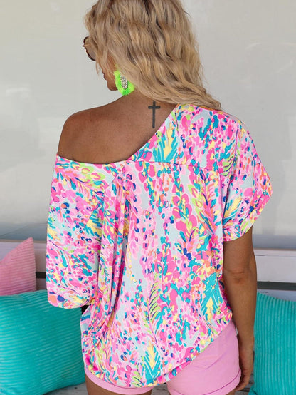 Pink Floral Painted Loose Fit Tee