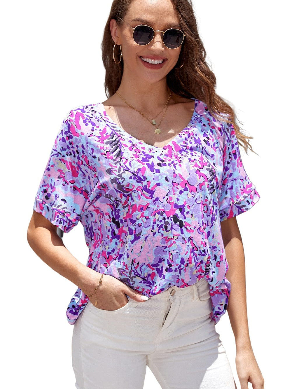 Pink Floral Painted Loose Fit Tee