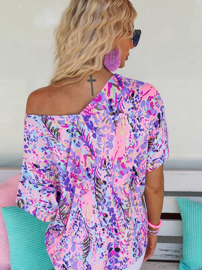 Pink Floral Painted Loose Fit Tee