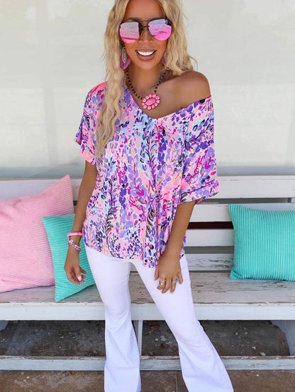 Pink Floral Painted Loose Fit Tee