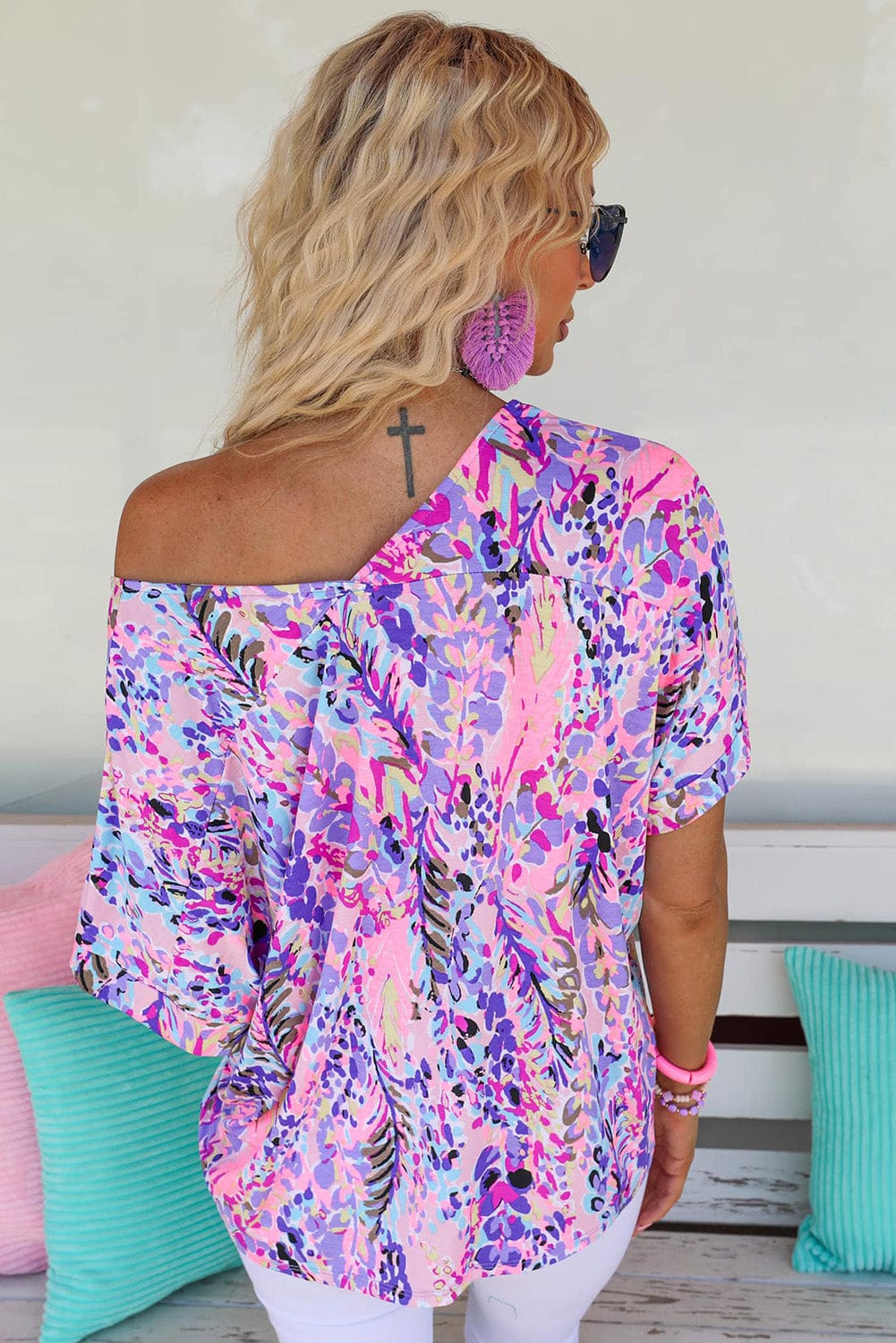 Pink Floral Painted Loose-Fit Tee