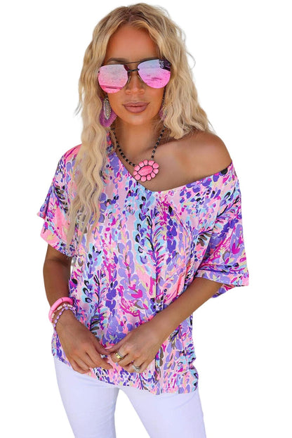 Pink Floral Painted Loose-Fit Tee