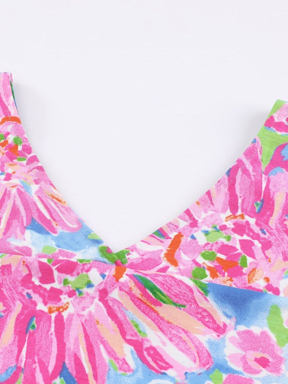 Pink Floral Print Relaxed V Neck Tee