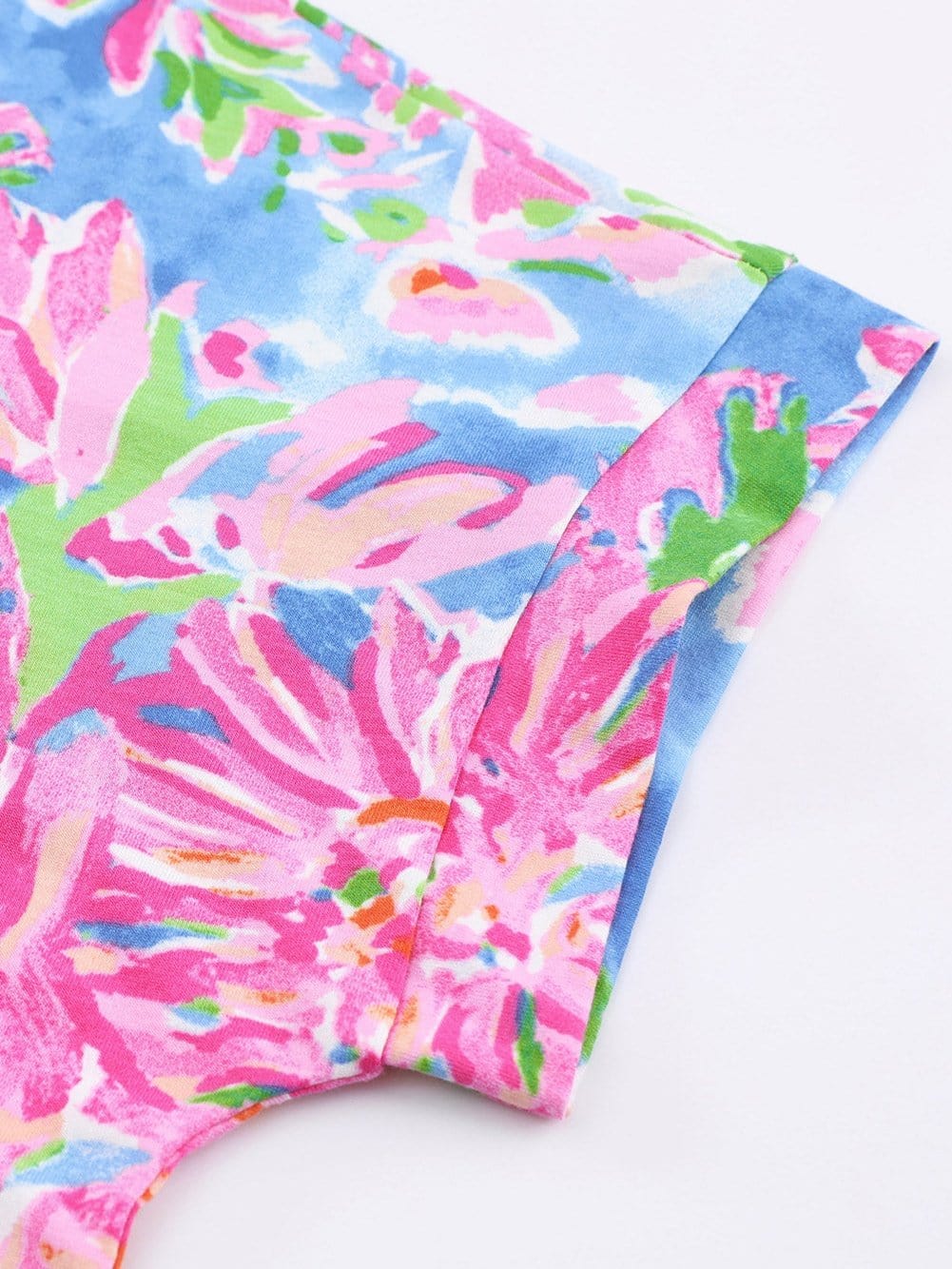 Pink Floral Print Relaxed V Neck Tee