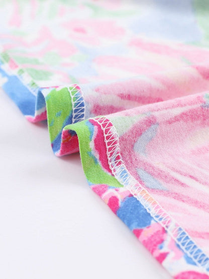 Pink Floral Print Relaxed V Neck Tee