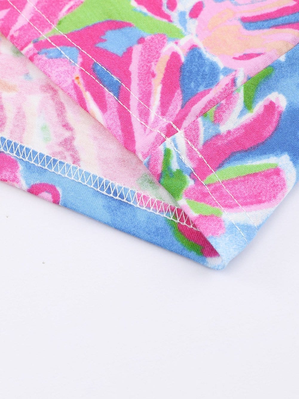 Pink Floral Print Relaxed V Neck Tee