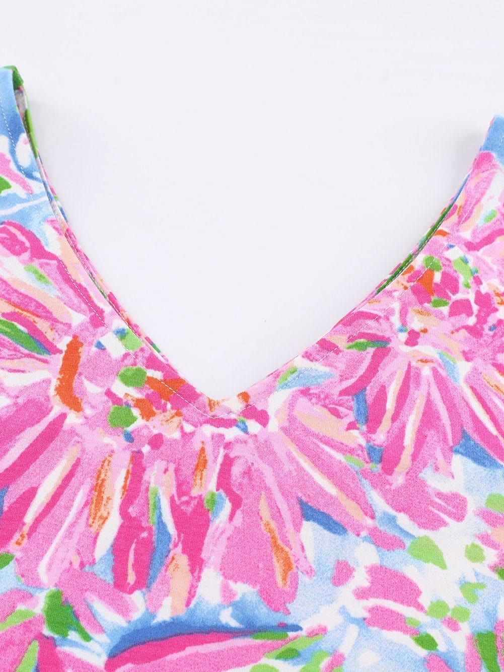 Pink Floral Print Relaxed V Neck Tee